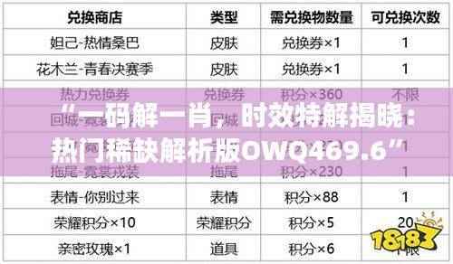 “一码解一肖,时效特解揭晓:热门稀缺解析版OWQ469.6”