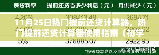 热门提前还贷计算器使用指南,从初学者到进阶用户一步到位(11月25日更新)